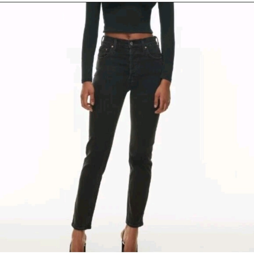 Denim Forum Aritzia The Yoko High Rise Slim Pants Jeans Black 26 Skinny